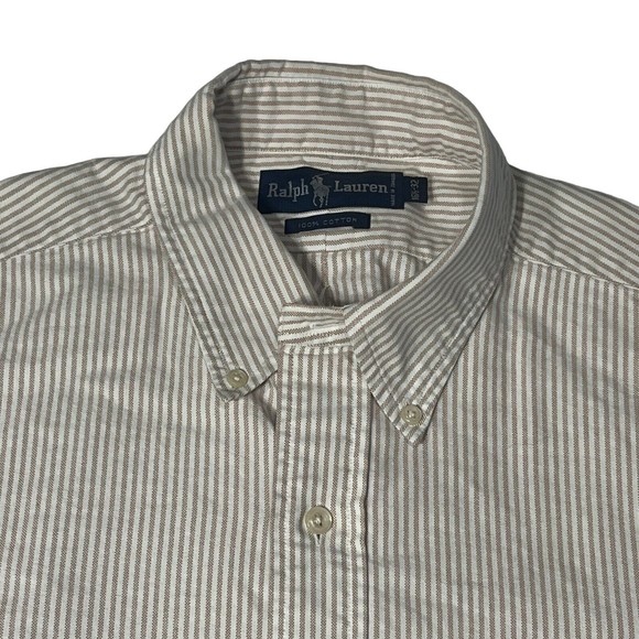 Ralph Lauren mens polo shirt button up cream and white size 16 1/2 -32 - Picture 2 of 13